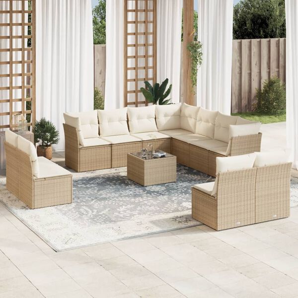 vidaXL Garden Sofa Set Beige PE Rattan Large Adjustable Armrests