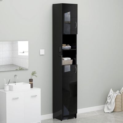 vidaXL Bathroom Cabinet High Gloss Black 12.6"x10"x74.8" Chipboard