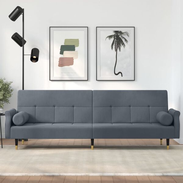 vidaXL Sofa Bed Dark Grey Velvet, plywood, metal Large