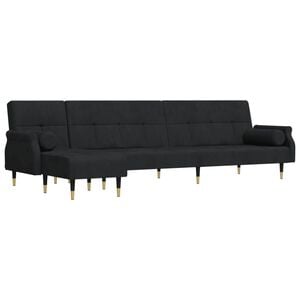 vidaXL L-shaped Sofa Bed Black Velvet (100% polyester), plywood, metal