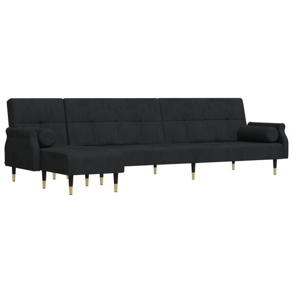 vidaXL L-shaped Sofa Bed Black Velvet (100% polyester), plywood, metal