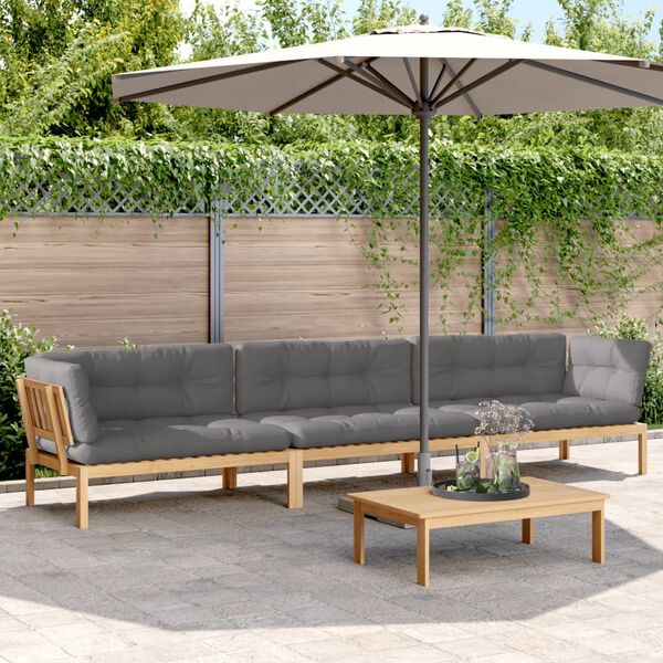 vidaXL Pallet Sofa Set Grey, Natural Wood Solid Acacia wood, 100% polyester