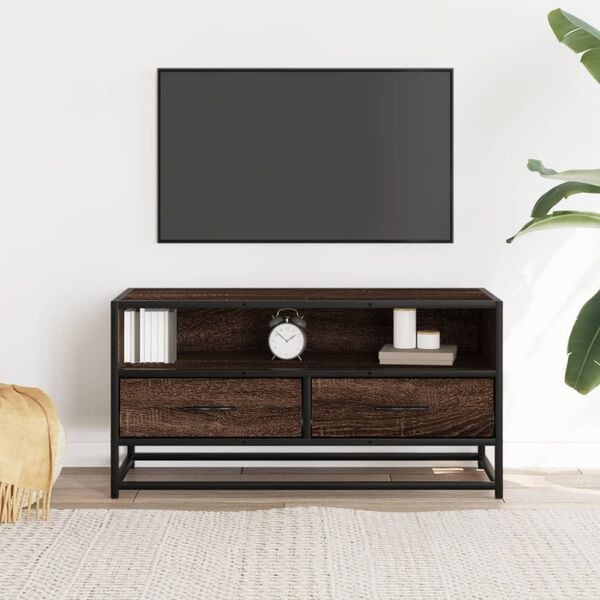 vidaXL TV Cabinet Brown oak Engineered wood, metal 31.5 x 13.6 x 15.7 in