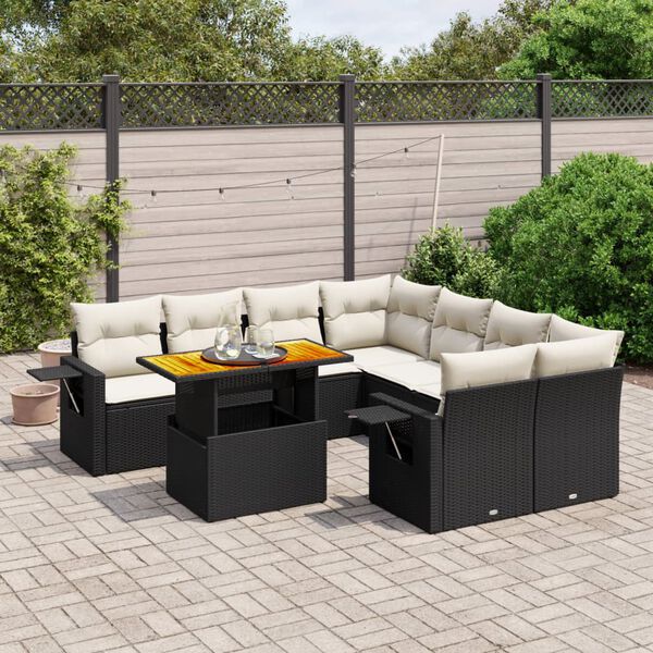 vidaXL Garden Sofa Set Black and Cream White