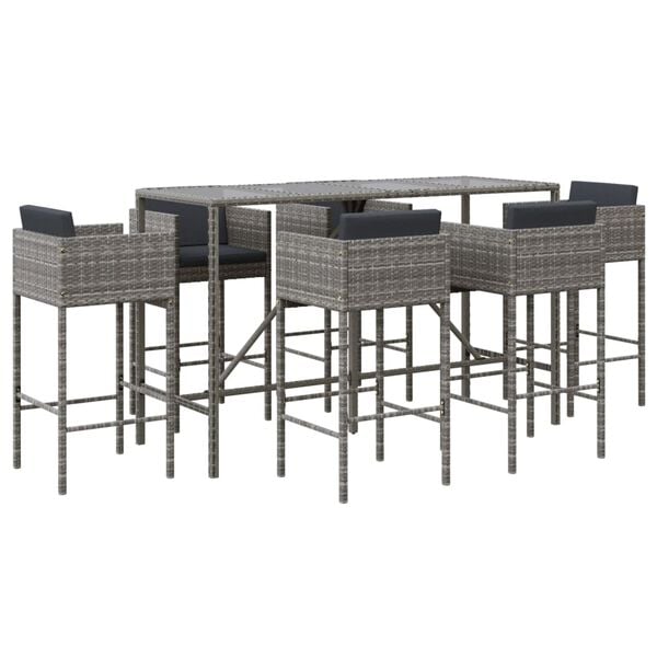 vidaXL Garden Bar Set Grey PE rattan Standard Seats Many Bar Table Set