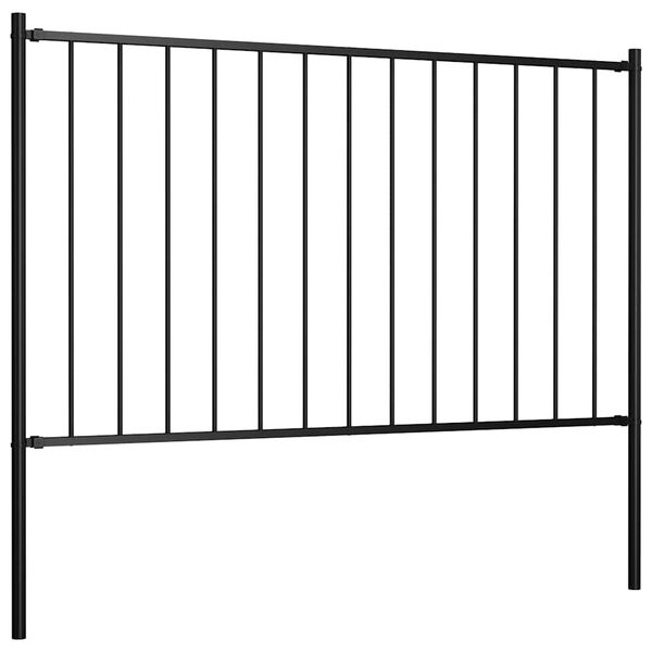 vidaXL Fence Panel with Posts Powder-coated Steel 5.9 ft x 2.5 ft Black