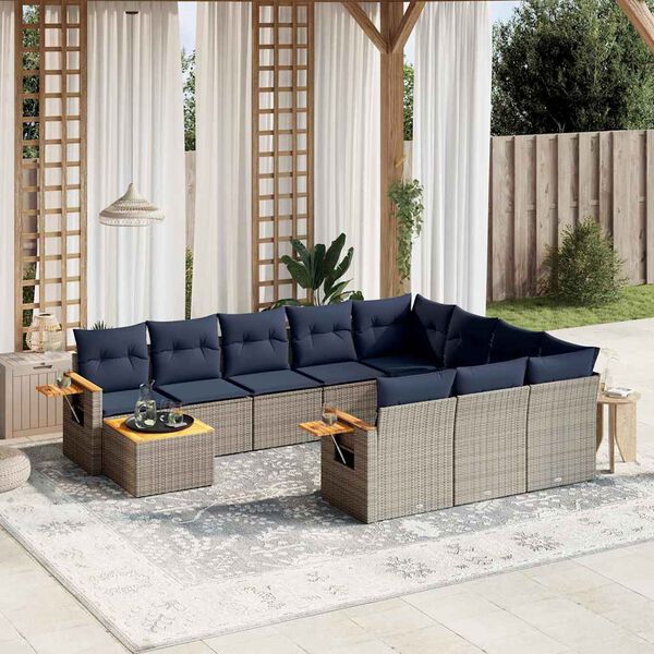 vidaXL 11 Piece Patio Sofa Set with Cushions Grey Poly Rattan