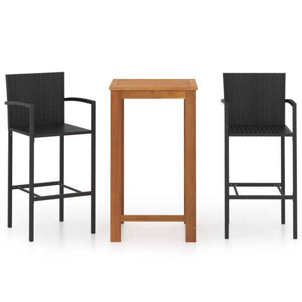 vidaXL 3 Piece Patio Bar Set Black