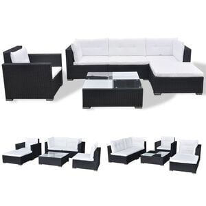 vidaXL Patio Sofa Set Set of 6 Black Rattan, Cream White Cushions