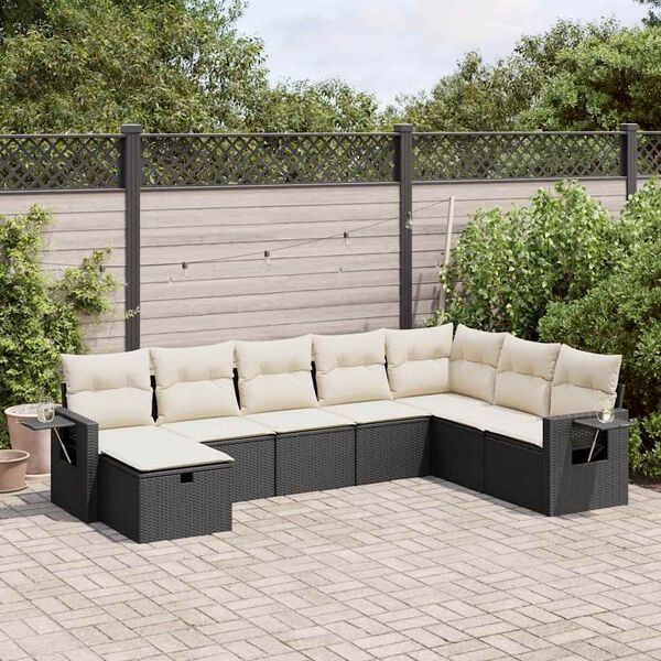 vidaXL Garden Sofa Set Black PE rattan, Powder-coated steel, Polyester