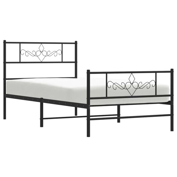 vidaXL Bed Frame Black Powder-Coated Steel 35.4x74.8 in Bed Frame