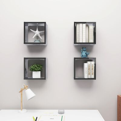 vidaXL Wall Cube Shelves 4 pcs High Gloss Gray 11.8"x5.9"x11.8"
