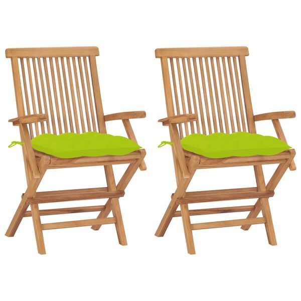 vidaXL Patio Chair Set of 2 Bright green Teak wood Standard Foldable