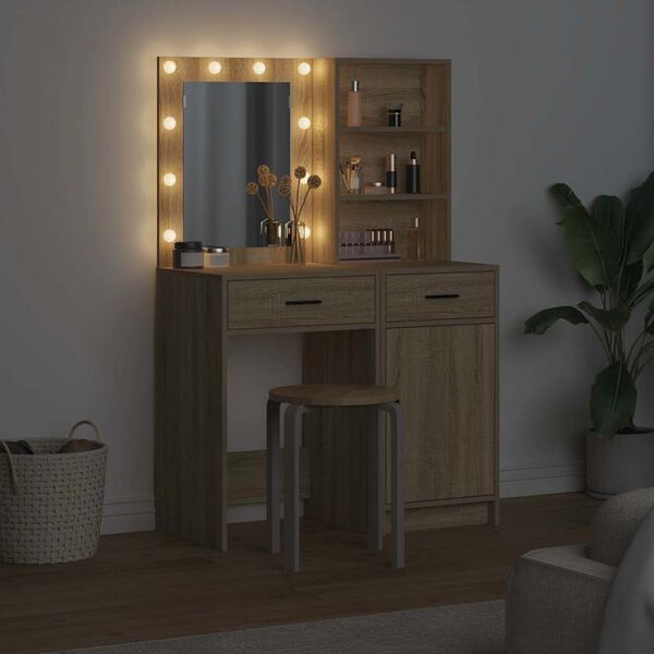 vidaXL Dressing Table Set with LED 2 pcs Sonoma Oak Engineered Wood