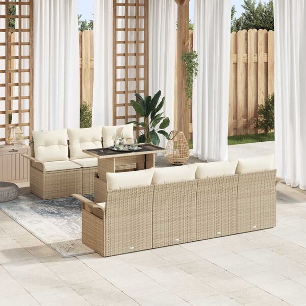 vidaXL Garden Sofa Set with Cushion 8 pcs Beige Poly Rattan
