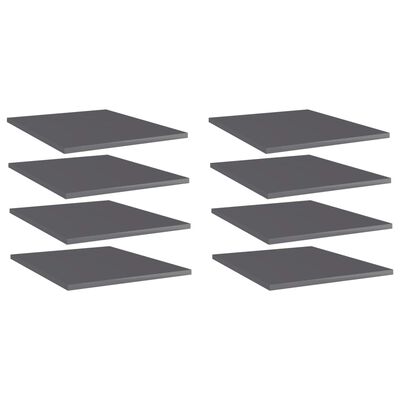 vidaXL Bookshelf Boards 8 pcs High Gloss Gray 15.7"x19.7"x0.6" Chipboard