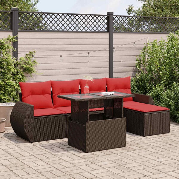 vidaXL 6 Piece Patio Sofa Set with Cushions Brown Poly Rattan Acacia