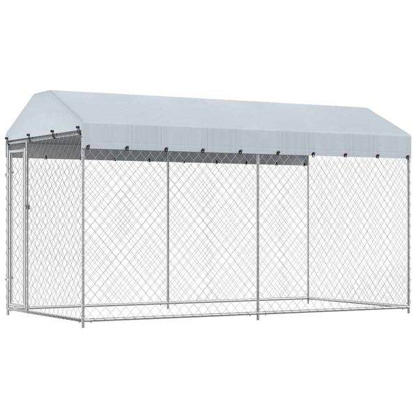 vidaXL Dog Kennel Grey Galvanized steel and polyethylene Large