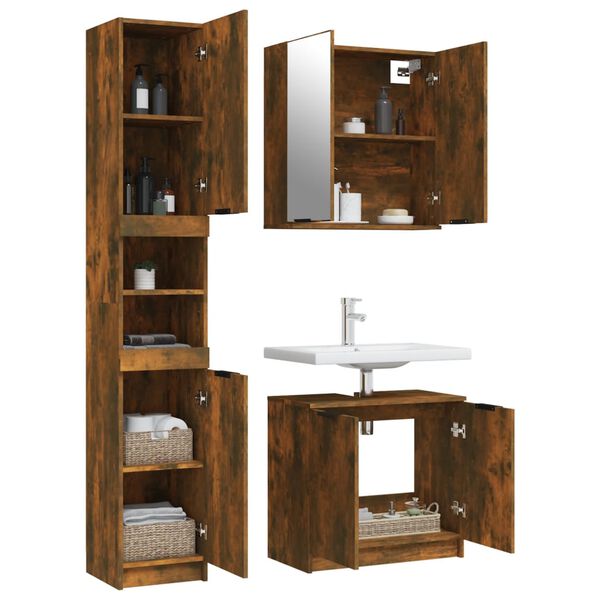 vidaXL Bathroom Furniture Set Smoked Oak Engineered Wood Large