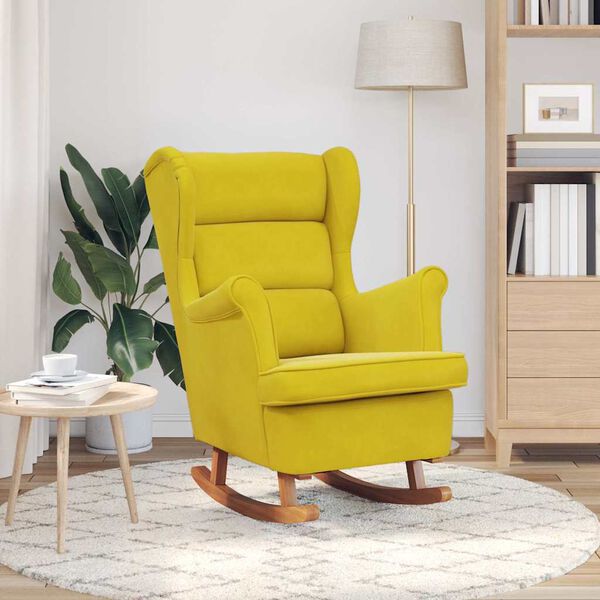 vidaXL Rocking Chair Yellow Velvet (100% polyester), solid rubber wood