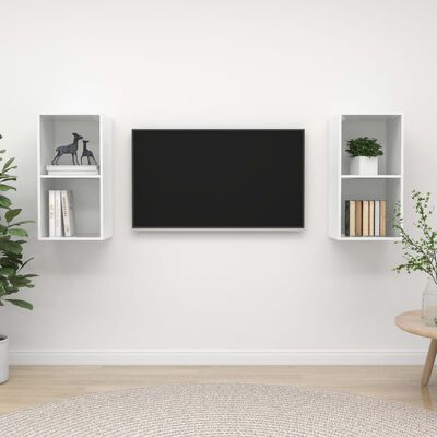 vidaXL Wall-mounted TV Stands 2 pcs High Gloss White Engineered Wood