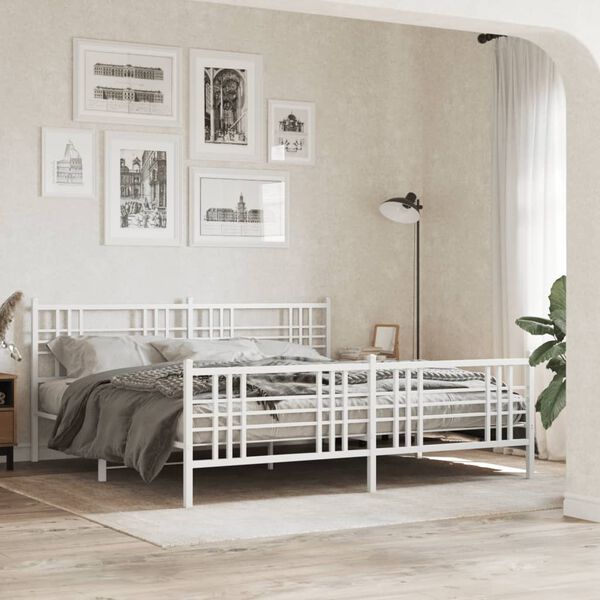 vidaXL Bed Frame White Steel Double Bed Frame Rectangular