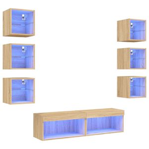 vidaXL 8 Piece TV Wall Units with LED Sonoma Oak Engineered Wood