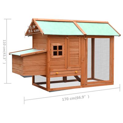 vidaXL Chicken Cage Solid Pine & Fir Wood 66.9"x31.9"x43.3"