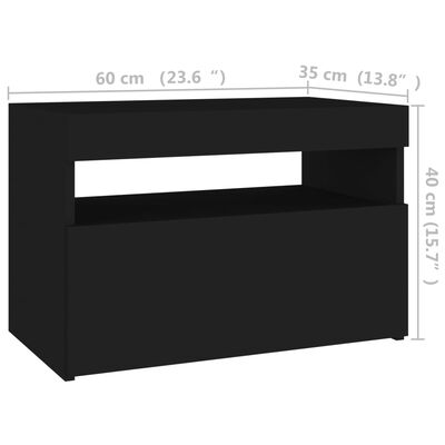 vidaXL Bedside Cabinet & LED Lights 2 pcs Black 23.6"x13.8"x15.7" Engineered Wood