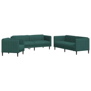 vidaXL Sofa Set Dark Green Fabric, Plywood, Solid Wood, Foam 3 Piece Set