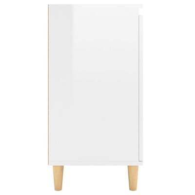 vidaXL Sideboard&Solid Wood Legs High Gloss White 23.6"x13.8"x27.6" Engineered Wood
