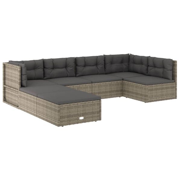 vidaXL Garden Lounge Set Grey PE rattan Modular setup