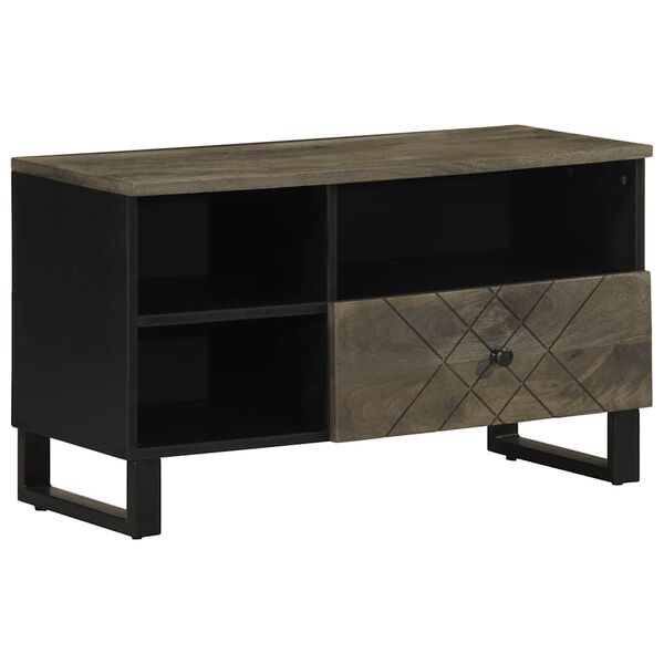 vidaXL TV Cabinet Black Solid Mango Wood Medium TV Cabinet Rectangular
