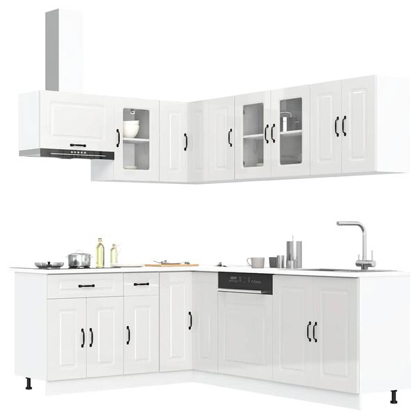 vidaXL Kitchen Cabinet Set Gloss White Engineered wood and glass