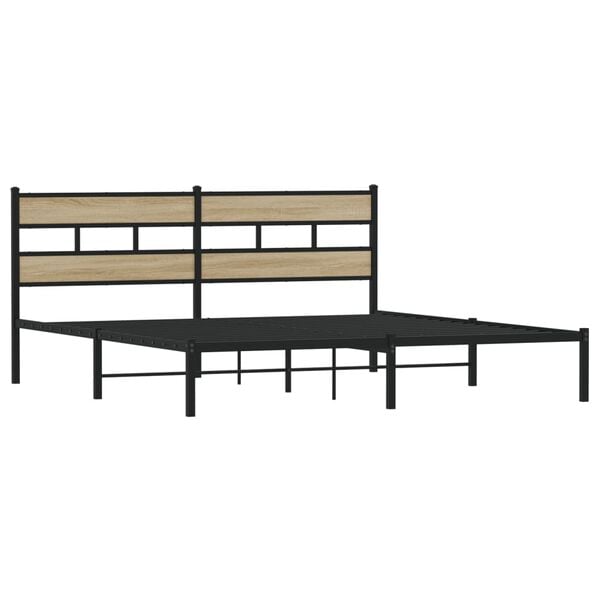 vidaXL Bed Frame Black, Sonoma Oak Iron, Engineered Wood Double