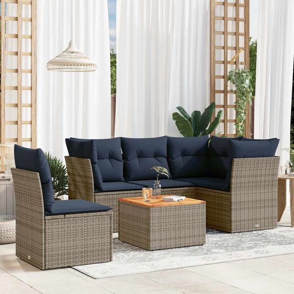 vidaXL 6 Piece Patio Sofa Set with Cushions Gray Poly Rattan