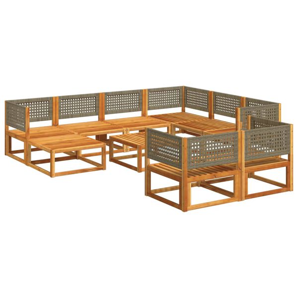 vidaXL Garden Sofa Set Grey, Acacia wood Solid acacia wood, PE rattan