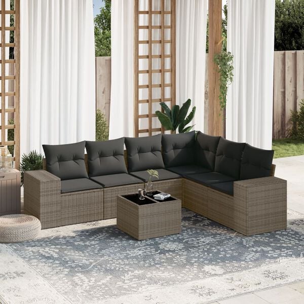 vidaXL Garden Sofa Set Gray PE rattan, Powder-coated steel, Tempered glass