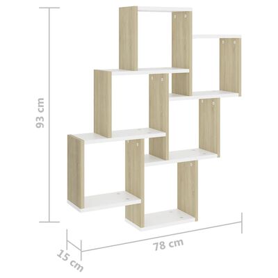 vidaXL Wall Cube Shelf White and Sonoma Oak 30.7"x5.9"x36.6" Engineered Wood