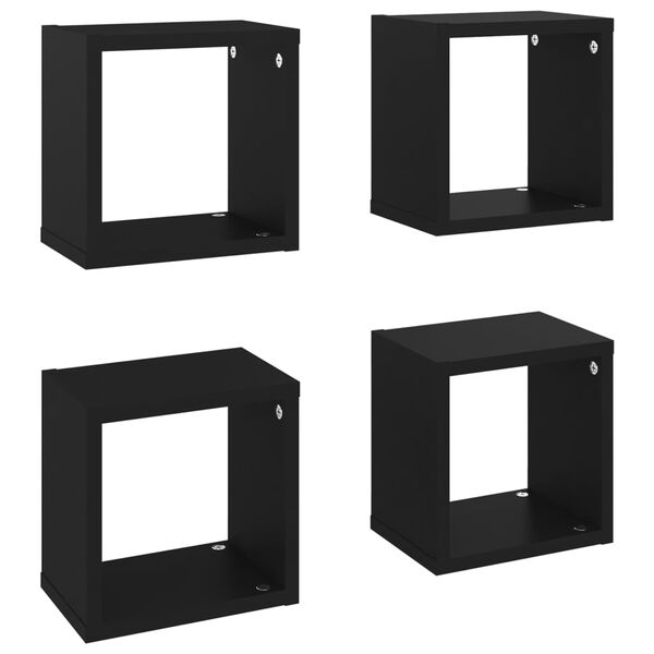 vidaXL Cube Shelf Set of 4 Black Engineered wood Small Wall mounting