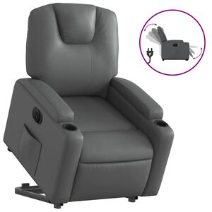 vidaXL Electric Stand Up Recliner Chair Gray Faux Leather, Metal, Plywood