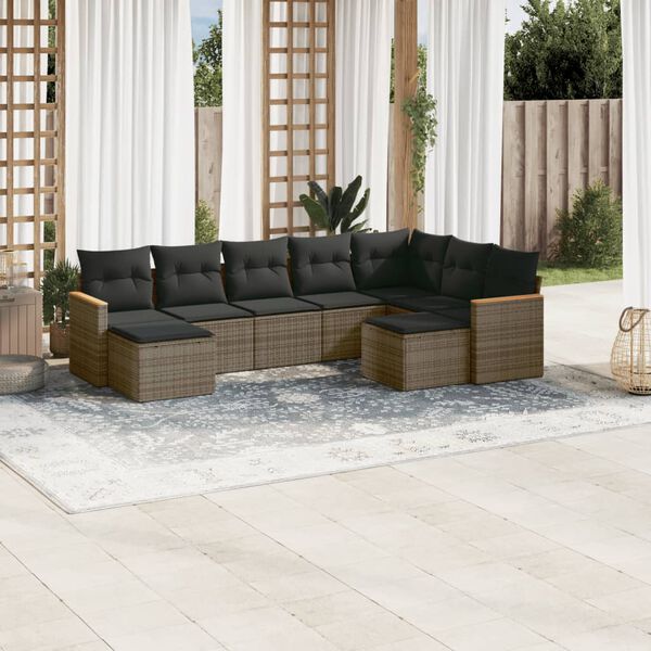 vidaXL Garden Sofa Set Grey PE rattan, polyester, powder-coated steel