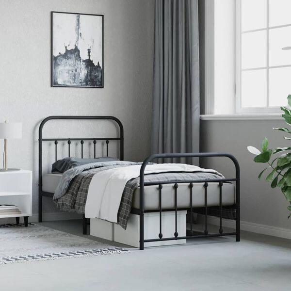 vidaXL Bed Frame Black Powder-Coated Steel Single Single Bed