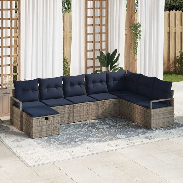 vidaXL 8 Piece Garden Sofa Set with Cushions Grey Poly Rattan