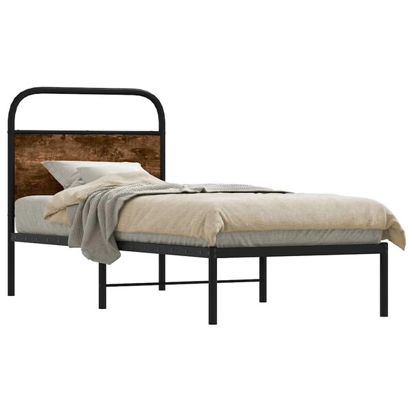 vidaXL Bed Frame Smoked Oak Steel, Engineered Wood Small Single