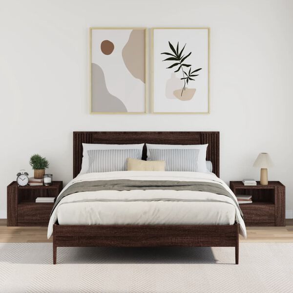 vidaXL Wall-mounted Bedside Cabinet Set of 2 Brown Oak Engineered Wood