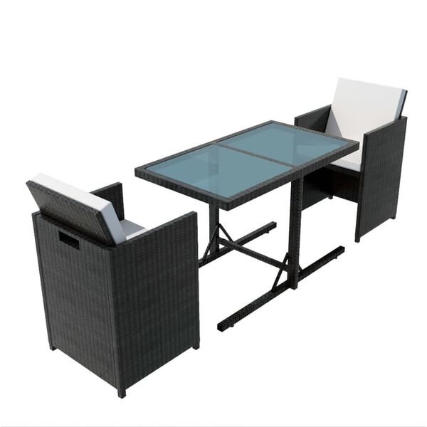 vidaXL Garden Table And Chair Black PE rattan, Steel, Glass, Polyester