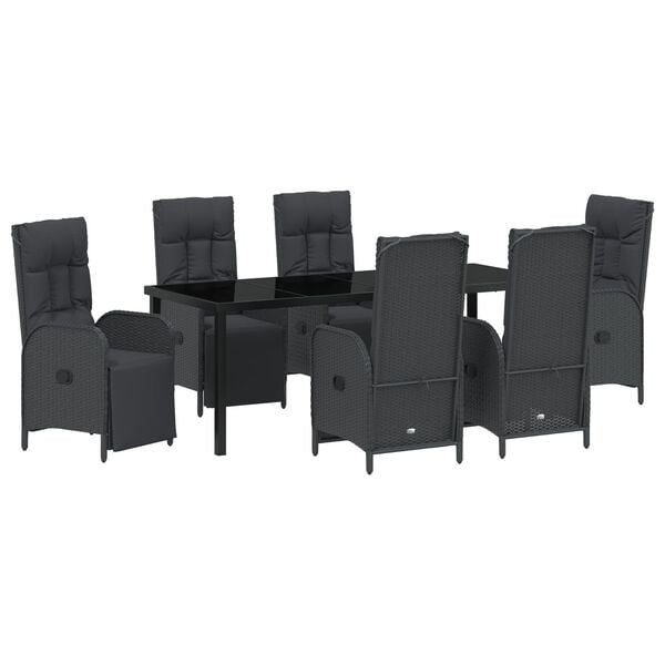 vidaXL Garden Dining Set with Cushion 7 pcs Black Poly Rattan