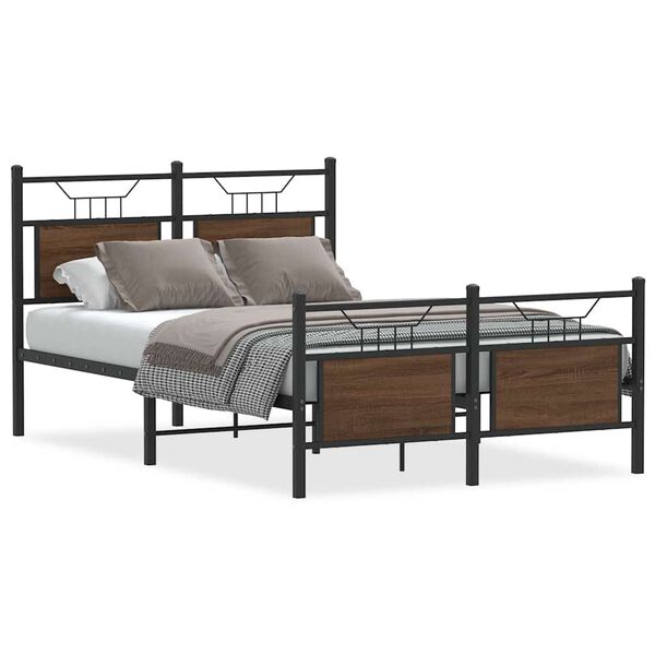 vidaXL Bed Frame Smoked oak Engineered wood and steel Double Bed Frame