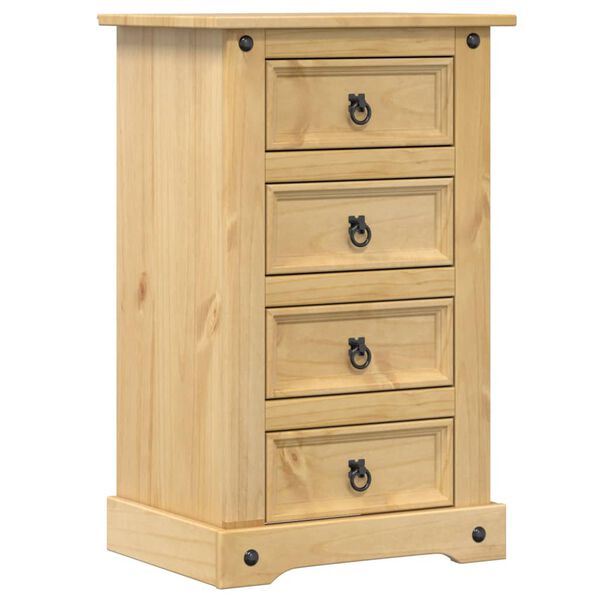 vidaXL Bedside Cabinet Honey Pine Solid Pine Wood, Engineered Wood, Metal